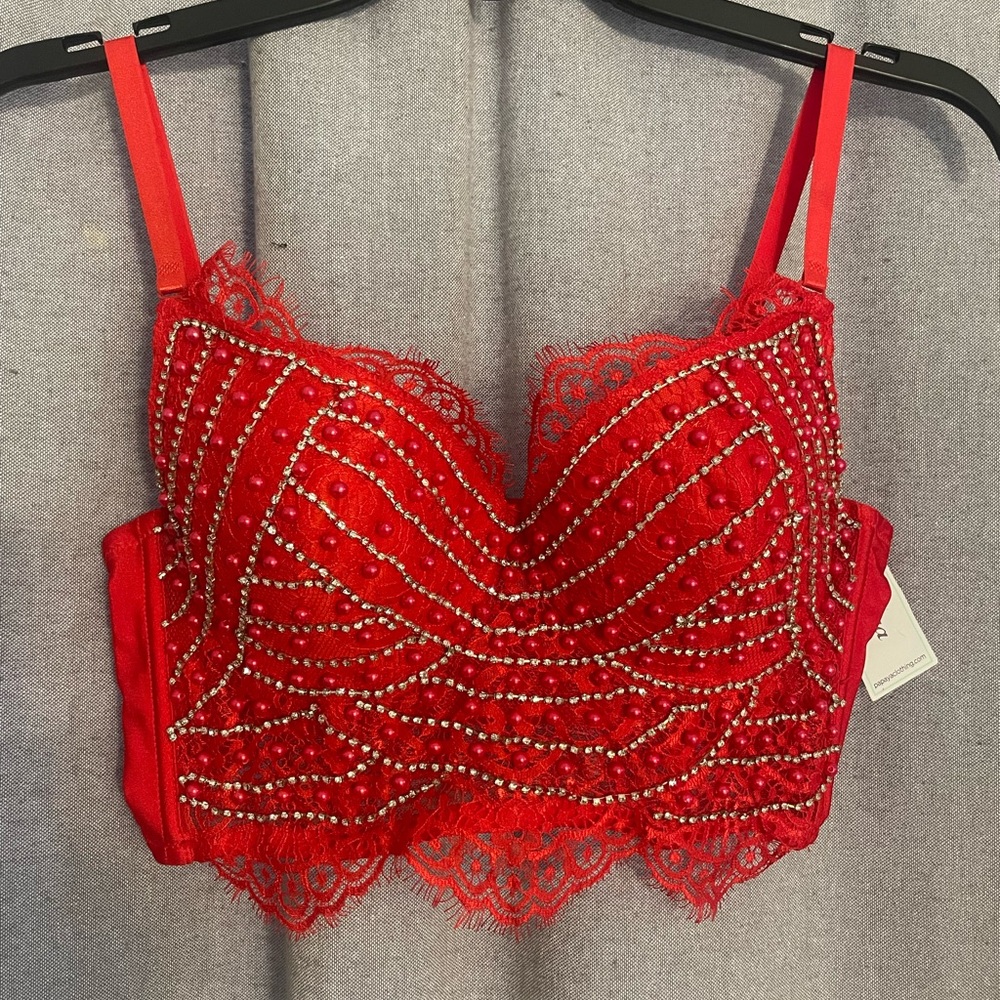 Red Beaded Bra Top Size Size S New with Tag